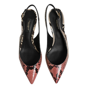 Dolce & Gabbana pointed-toe slingback heels in multicolor snakeskin-embossed leather with black leather insoles.