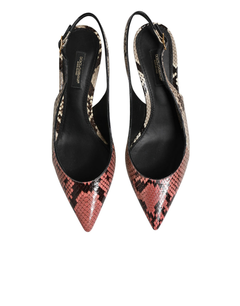 Dolce & Gabbana pointed-toe slingback heels in multicolor snakeskin-embossed leather with black leather insoles.