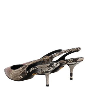 Dolce & Gabbana multicolored snakeskin-print leather slingback heels with pointed toes and thin kitten heels.