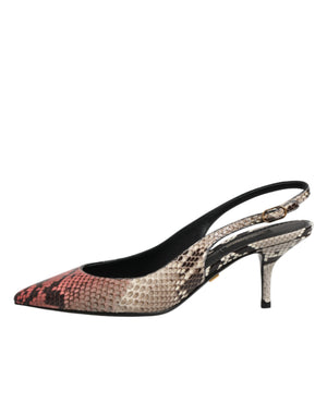 Dolce & Gabbana multicolored snakeskin-print leather slingback heels with a pointed toe and kitten heel.