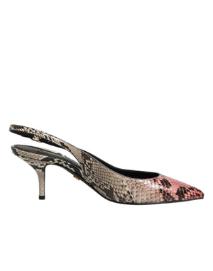 Dolce & Gabbana multicolored snakeskin-print leather slingback heels with a pointed toe and kitten heel.