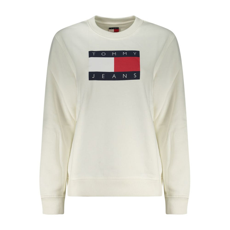 White cotton women's crewneck sweatshirt with Tommy Jeans logo on the chest