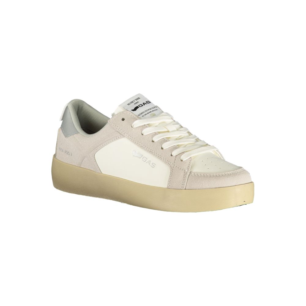 Beige sneaker with white laces on a white background