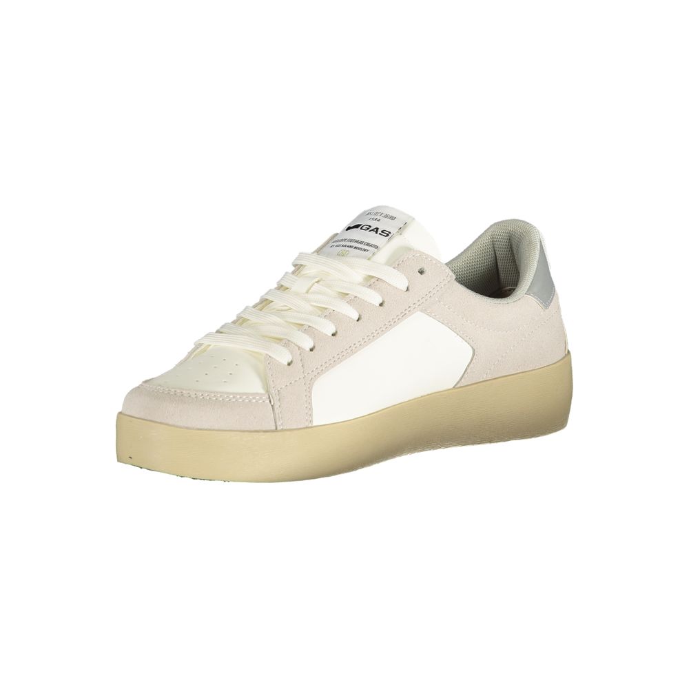 White sneaker with beige sole on a white background