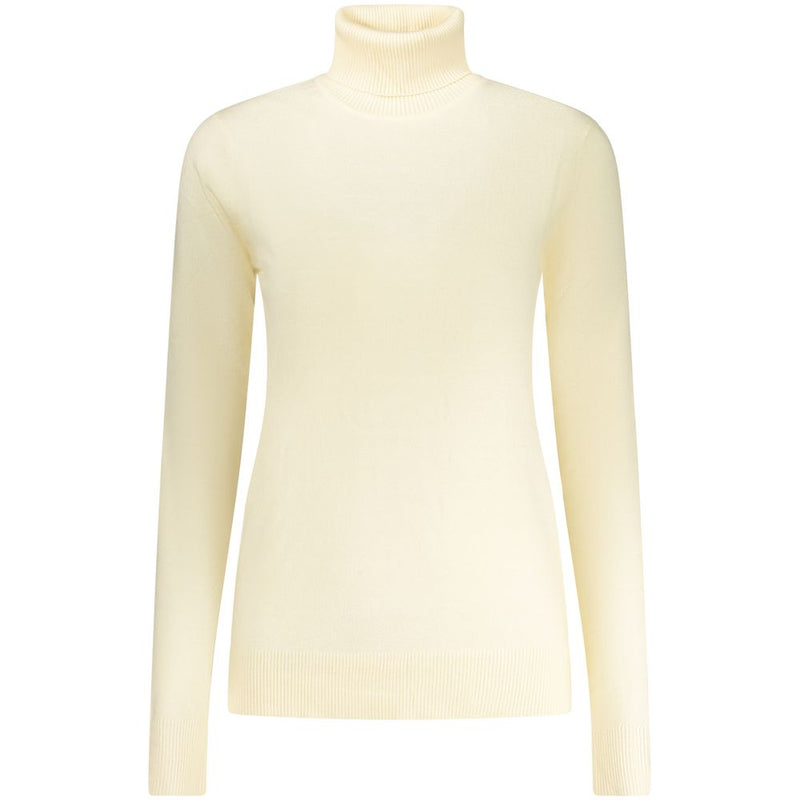 White viscose women's turtleneck sweater with long sleeves