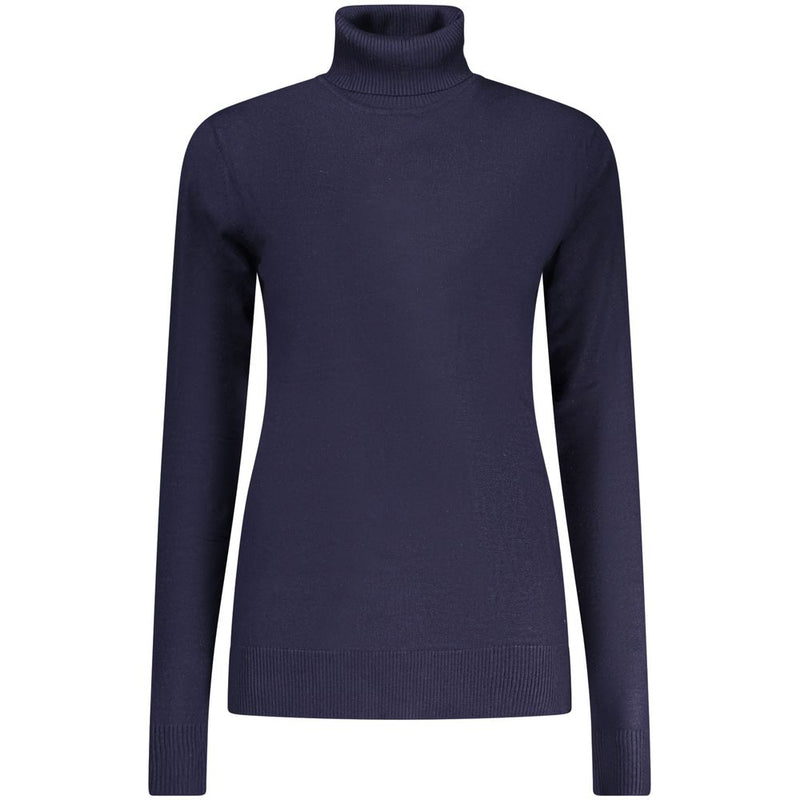 Dark blue viscose women's turtleneck sweater with long sleeves