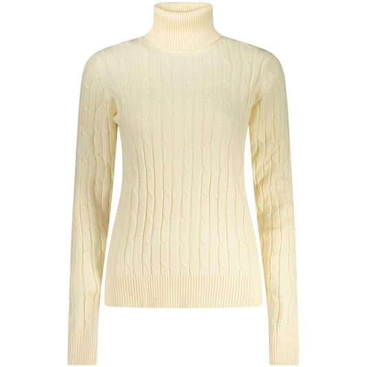 Off-white cable knit viscose turtleneck sweater for women