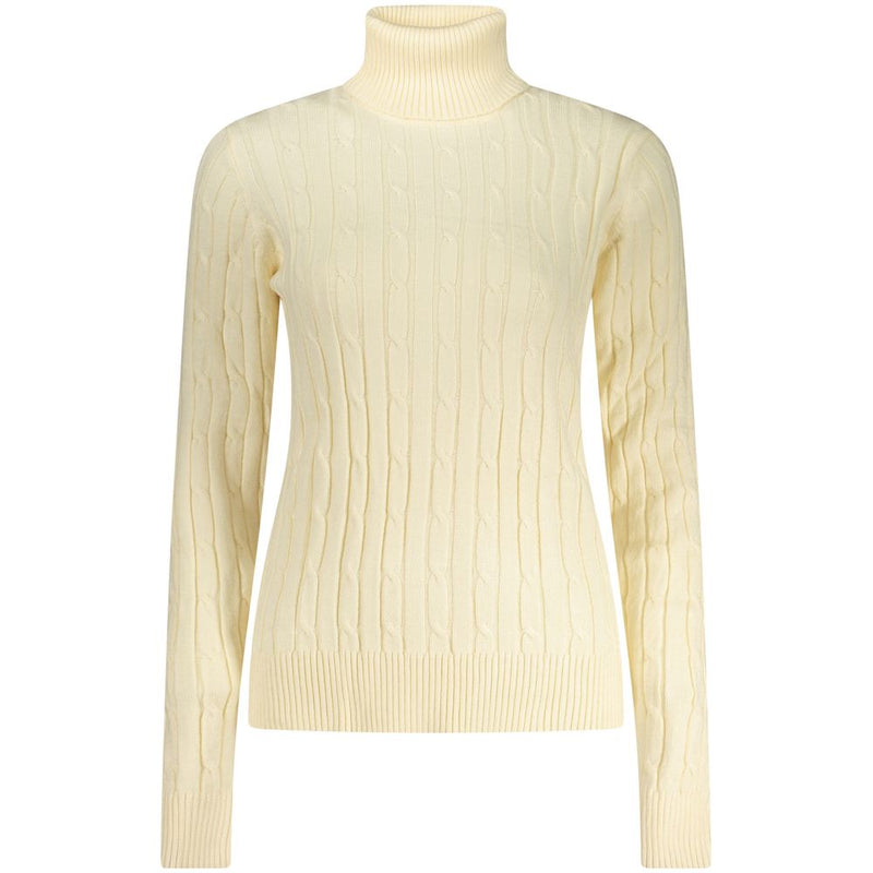 Off-white cable knit viscose turtleneck sweater for women