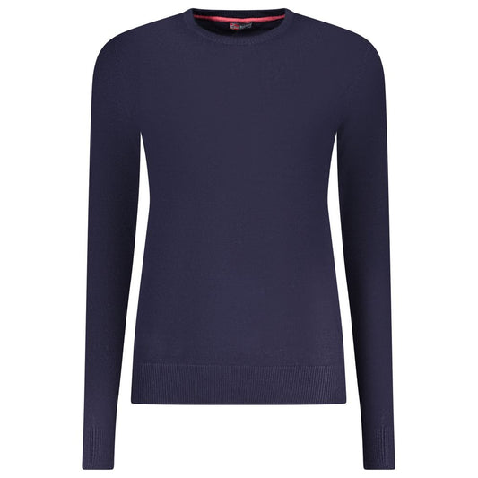 Dark blue women's viscose crew neck sweater with long sleeves and ribbed cuffs