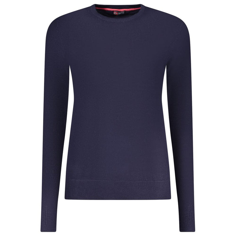 Dark blue women's viscose crew neck sweater with long sleeves and ribbed cuffs