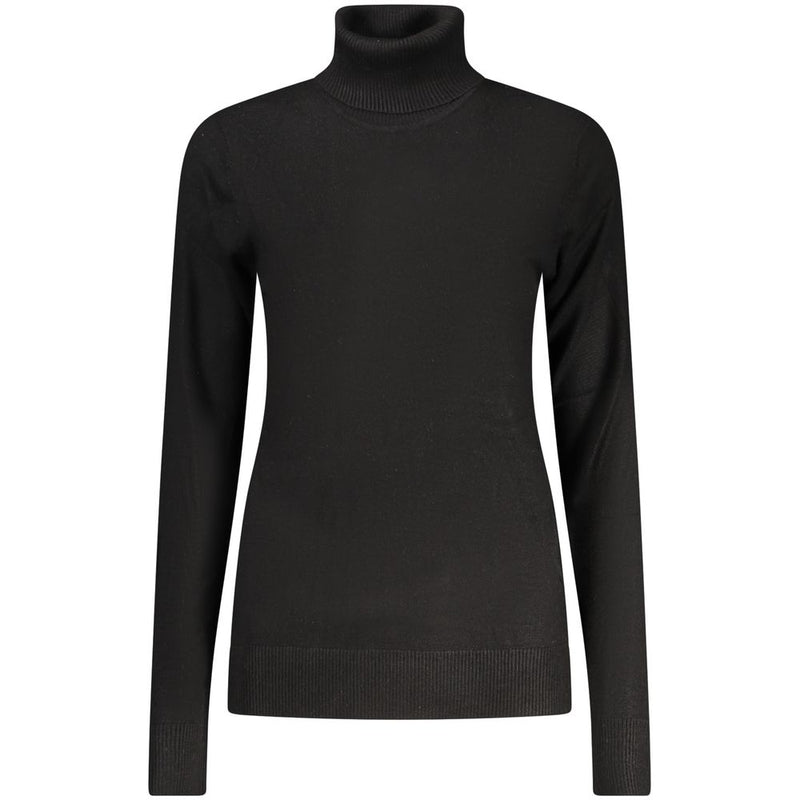 Black viscose women's turtleneck sweater with long sleeves