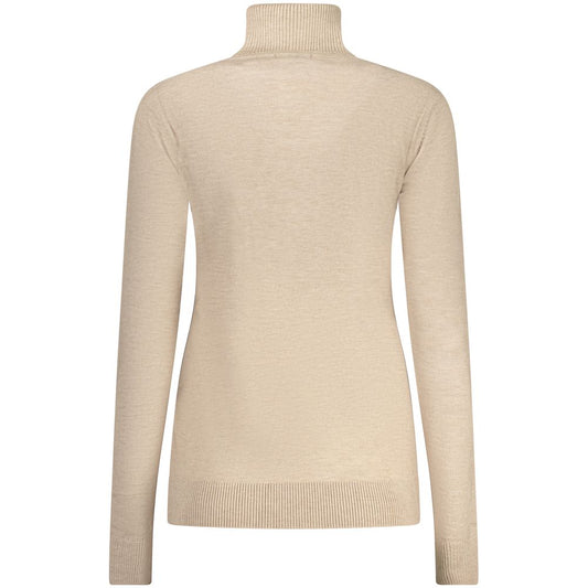 Beige viscose women's turtleneck sweater with long sleeves