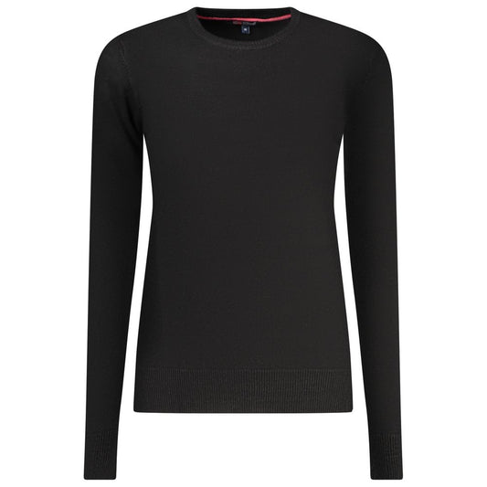 Black long-sleeve viscose women's sweater with a round neckline