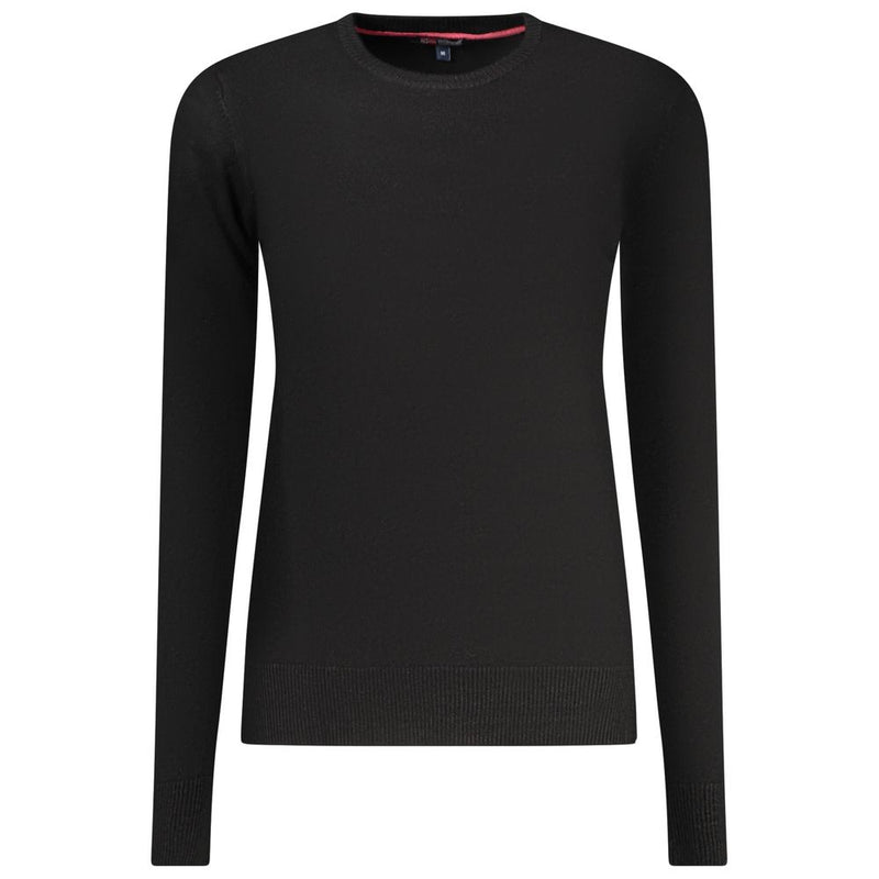 Black long-sleeve viscose women's sweater with a round neckline