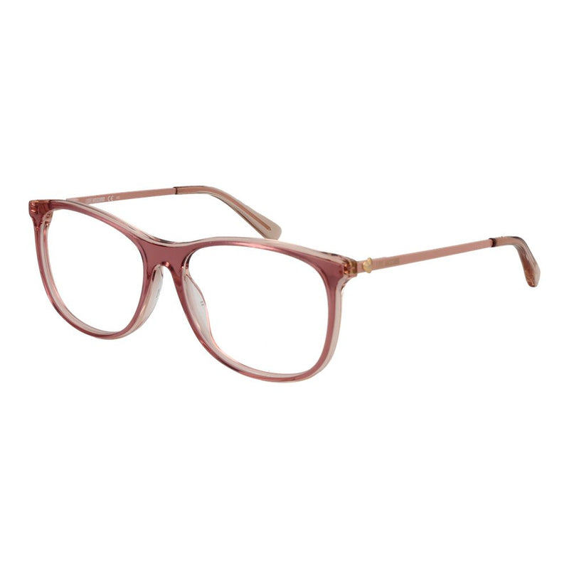 Love Moschino pink acetate eyeglass frames with rounded rectangular lenses