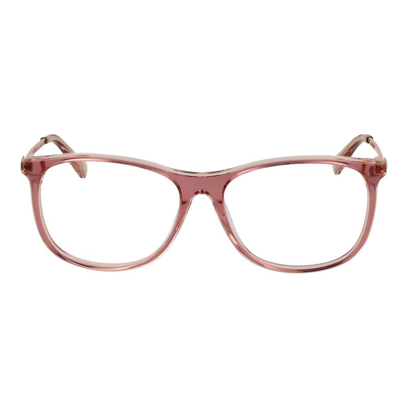Love Moschino pink acetate eyeglass frames with rounded rectangular lenses