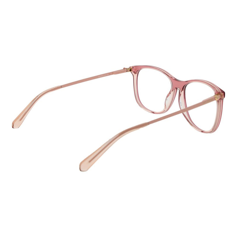 Translucent pink acetate eyeglass frames with rounded lenses