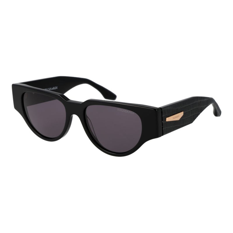 Trussardi black acetate sunglasses with chunky frames and textured temples