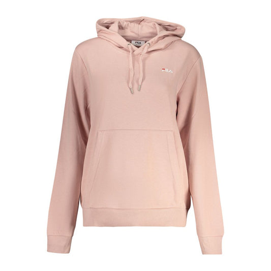 Pink cotton women pullover hoodie with drawstring and pocket