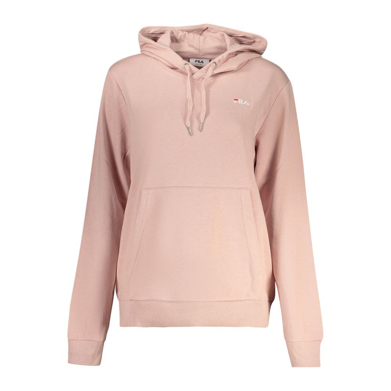 Pink cotton women pullover hoodie with drawstring and pocket