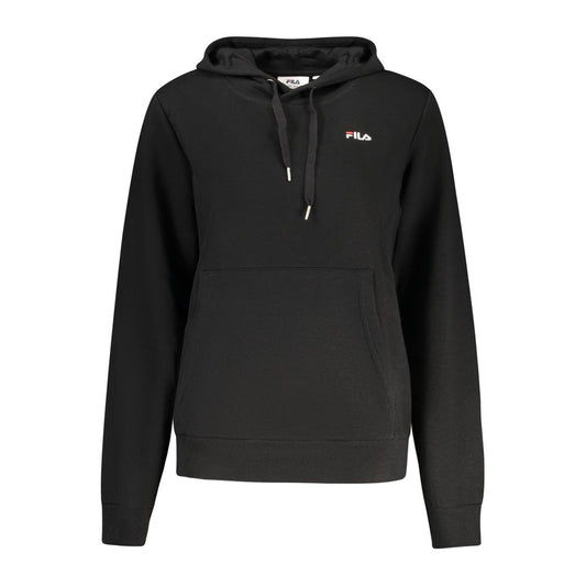 Black cotton women's Fila hoodie with a drawstring hood and kangaroo pocket
