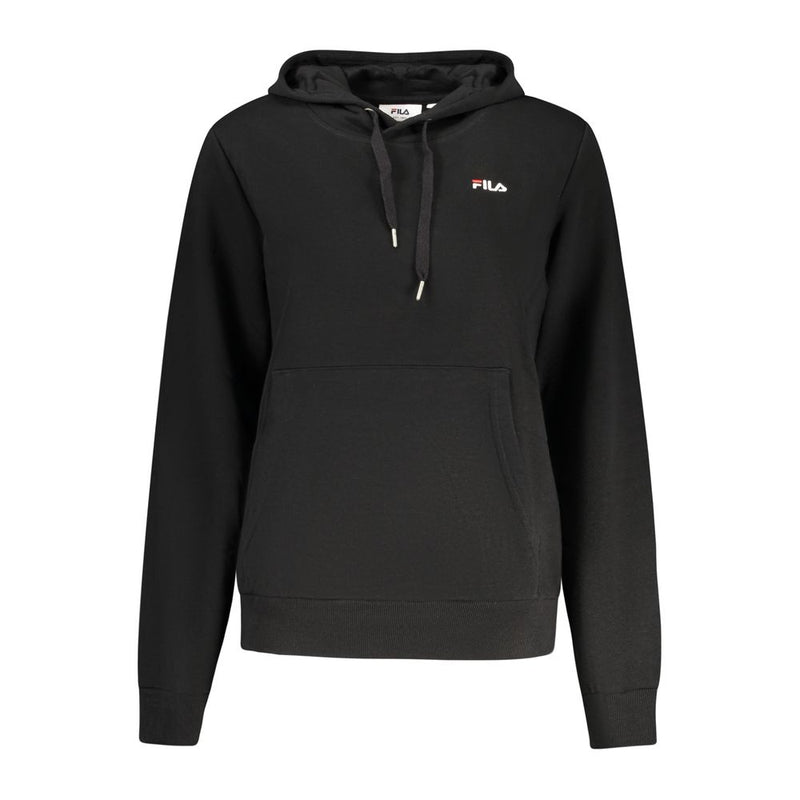 Black cotton women's Fila hoodie with a drawstring hood and kangaroo pocket