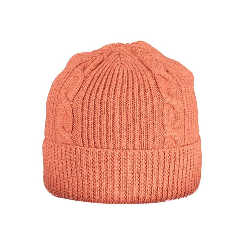Orange cable-knit beanie with a ribbed cuff