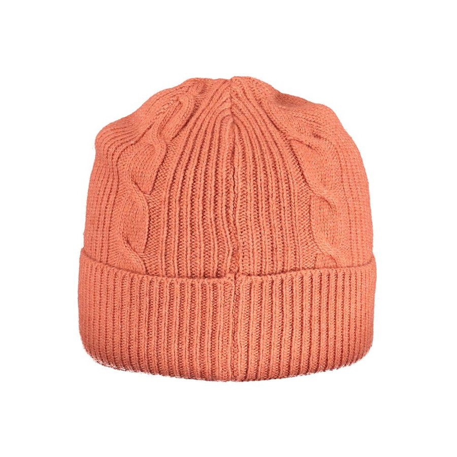 Orange cable-knit beanie with a ribbed cuff