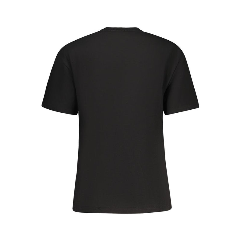 Back view of a plain black cotton women t-shirt