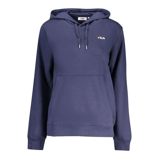 Blue organic cotton women's hoodie with a front pocket and drawstring hood