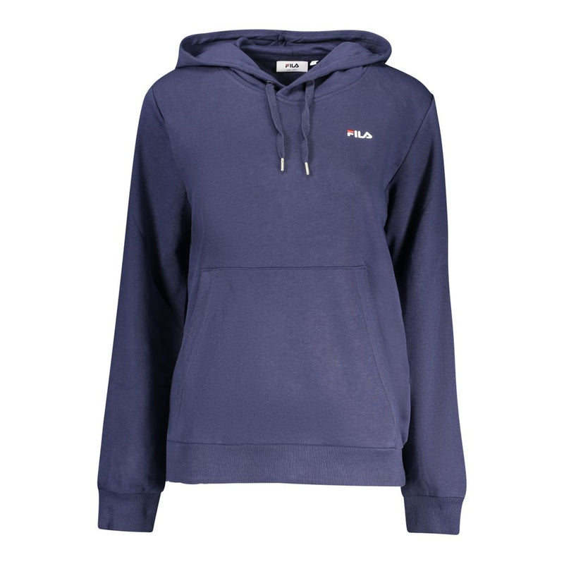 Blue organic cotton women's hoodie with a front pocket and drawstring hood