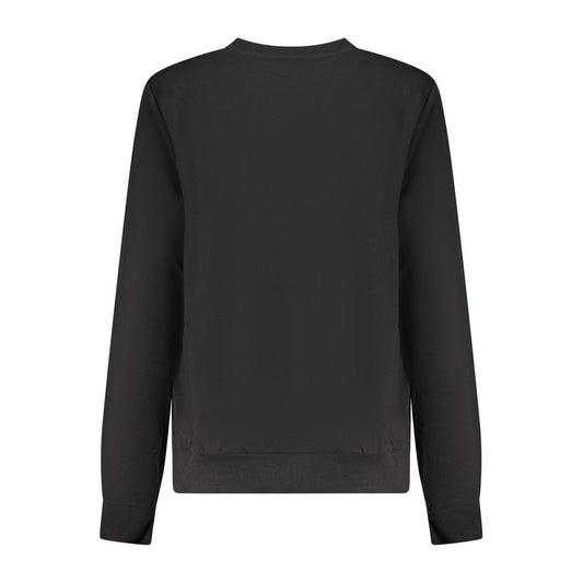 Back view of a plain black cotton women's crewneck sweatshirt