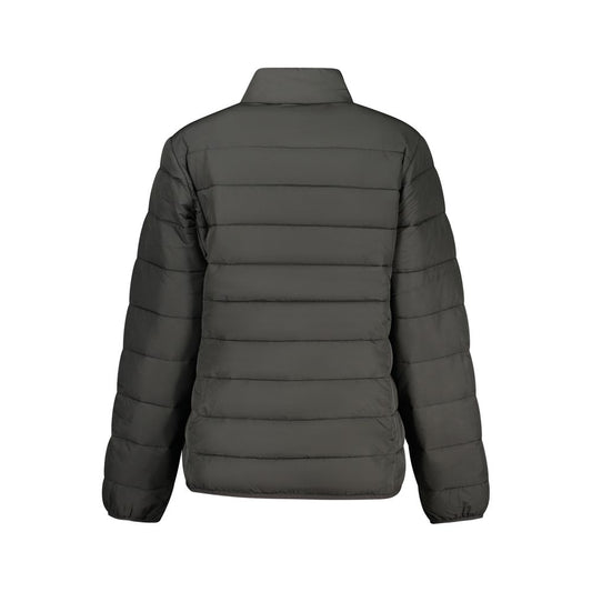 Dark grey polyester women's quilted puffer jacket viewed from the back