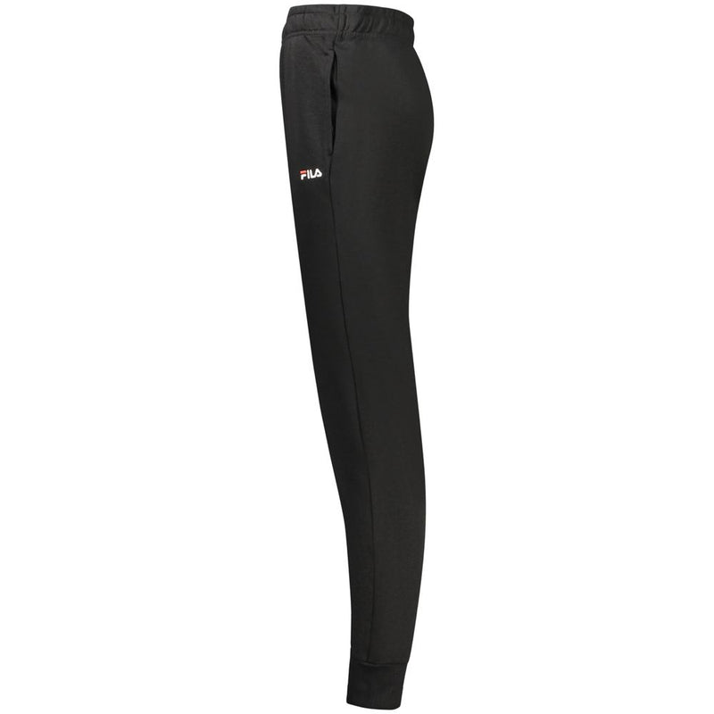 Black organic cotton women's track pant featuring a fitted style and a small white Fila logo on the hip