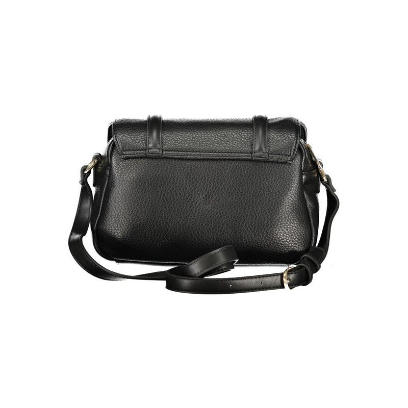 Black pebbled polyurethane women's crossbody bag with strap