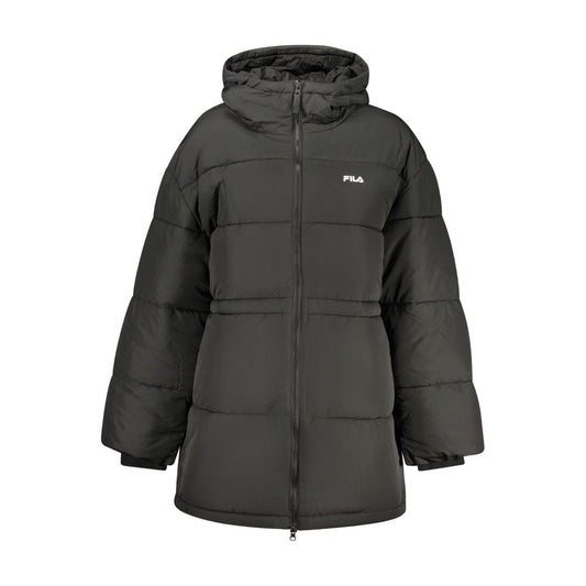Fila black polyester puffer jacket with a hood and front zipper