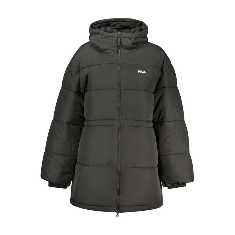 Fila black polyester puffer jacket with a hood and front zipper