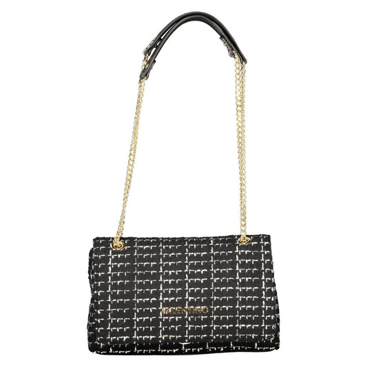 Black and white tweed polyester shoulder bag with gold chain straps