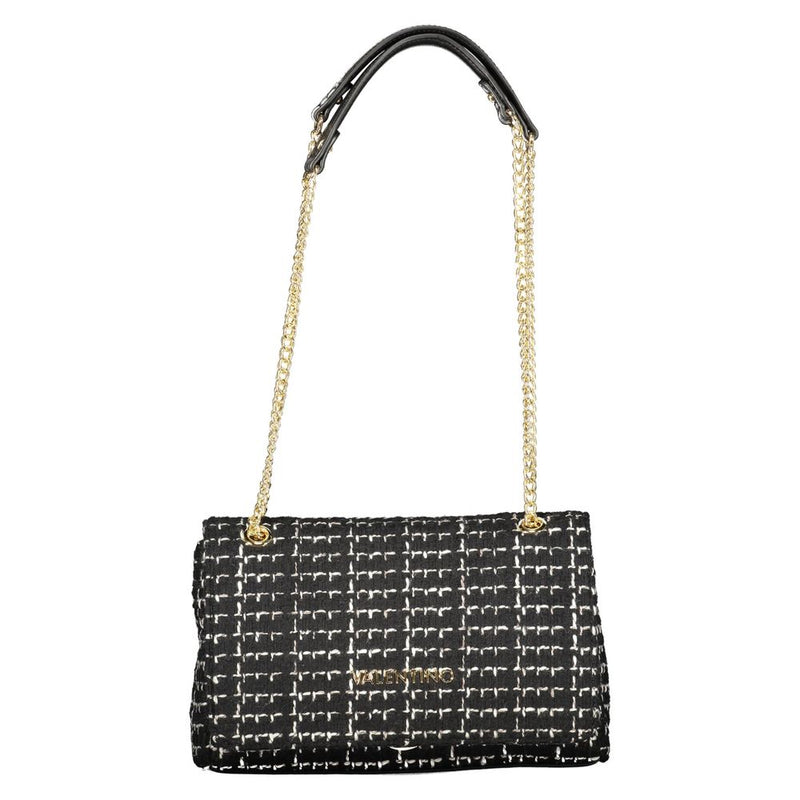 Black and white tweed polyester shoulder bag with gold chain straps