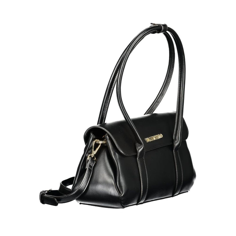 Black polyurethane Mario Valentino women's shoulder bag with flap closure and twin top handles