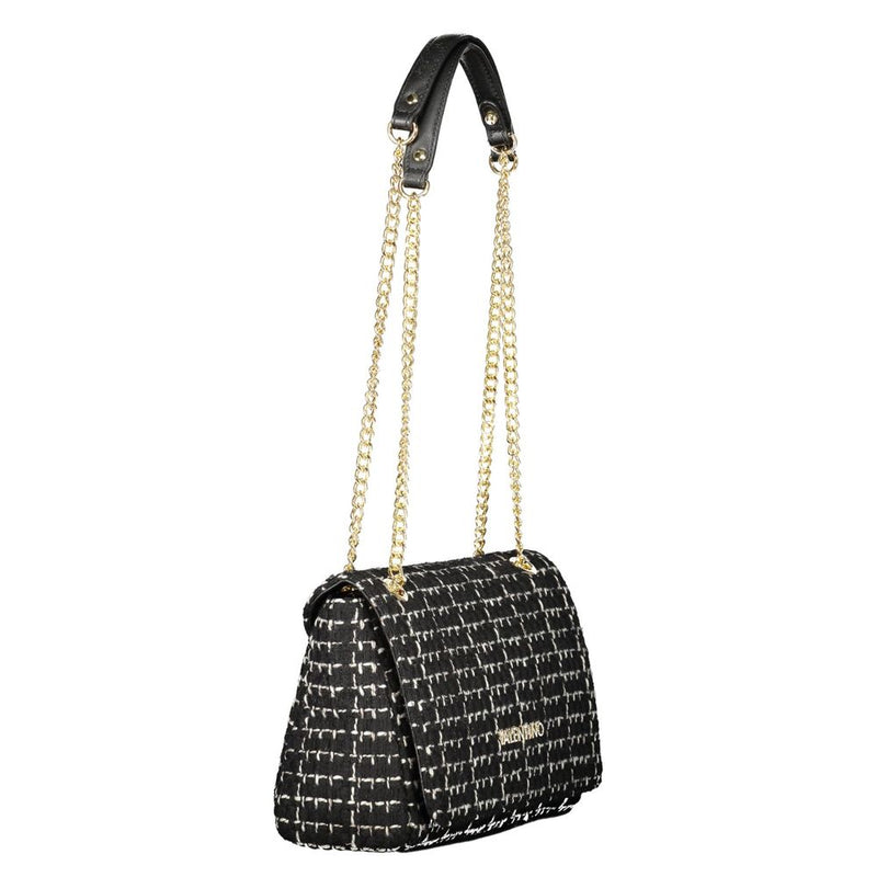 Black and white tweed shoulder bag with gold chain straps