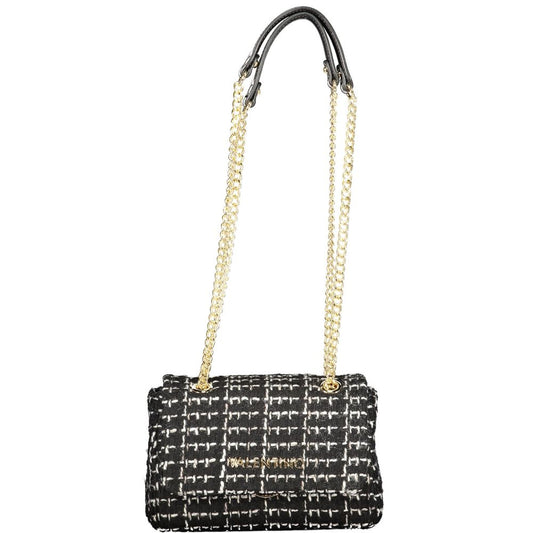 Black and white tweed shoulder bag with gold chain straps
