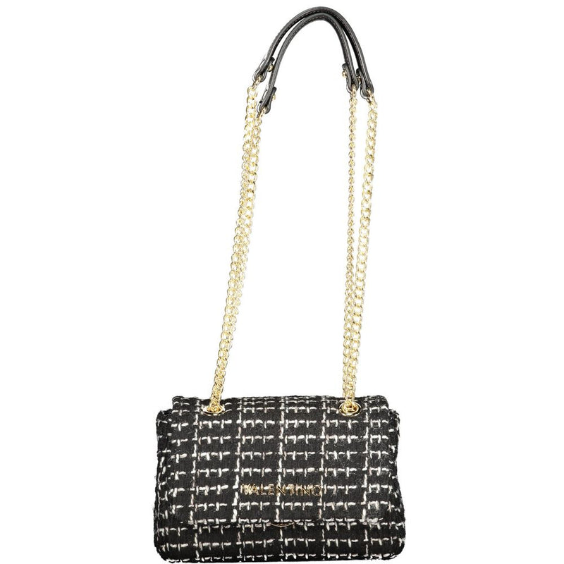 Black and white tweed shoulder bag with gold chain straps
