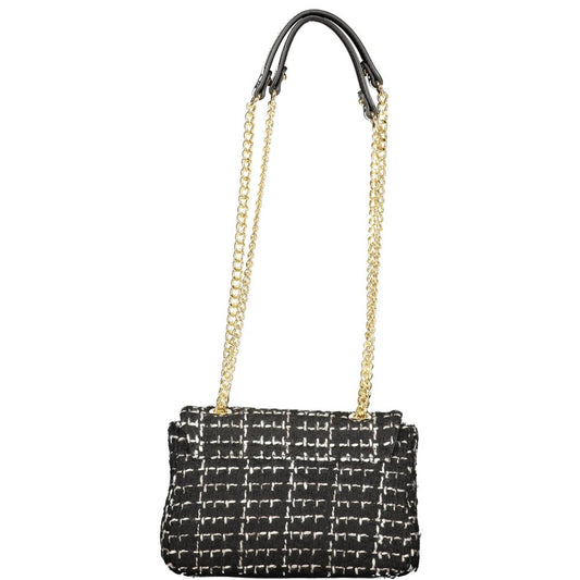 Black and white tweed shoulder bag with gold chain straps