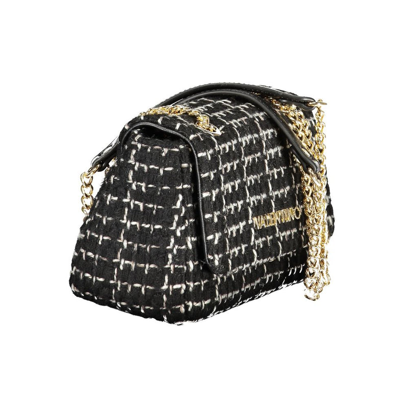 Black and white tweed crossbody bag with gold chain strap