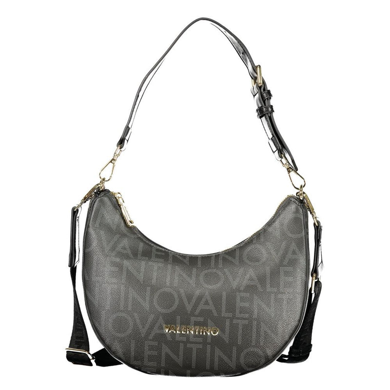 Black polyurethane hobo shoulder bag with repeating Valentino logo print