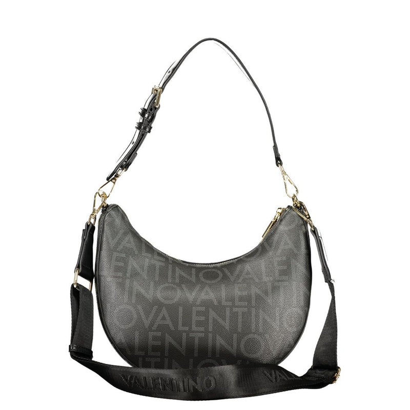 Black polyurethane hobo shoulder bag with repeating Valentino logo print and dual straps