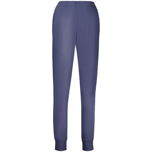 Blue organic cotton women's sweatpants with cuffed ankles and an elastic waist