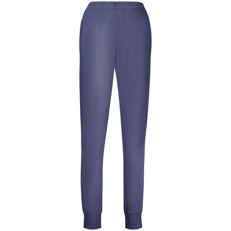 Blue organic cotton women's sweatpants with cuffed ankles and an elastic waist