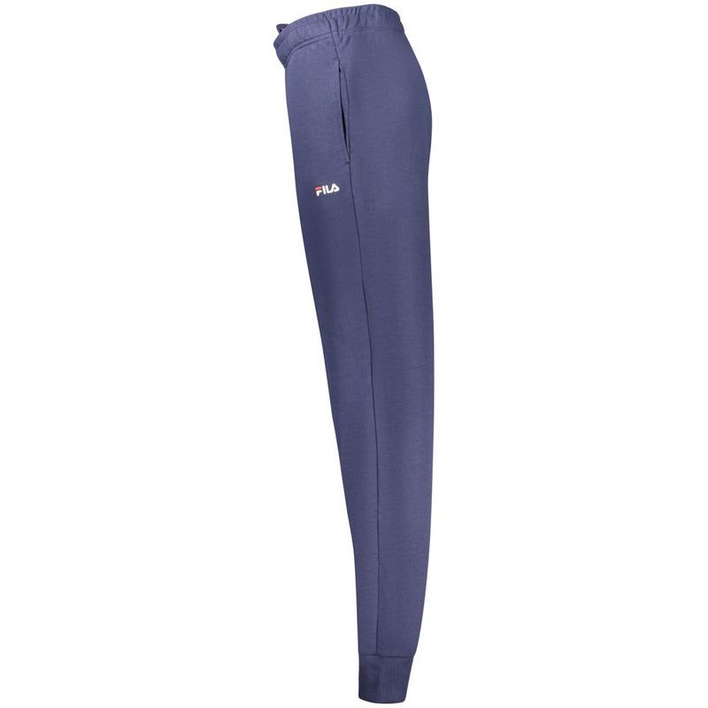 Blue organic cotton women's sweatpant with a small white Fila logo on the hip